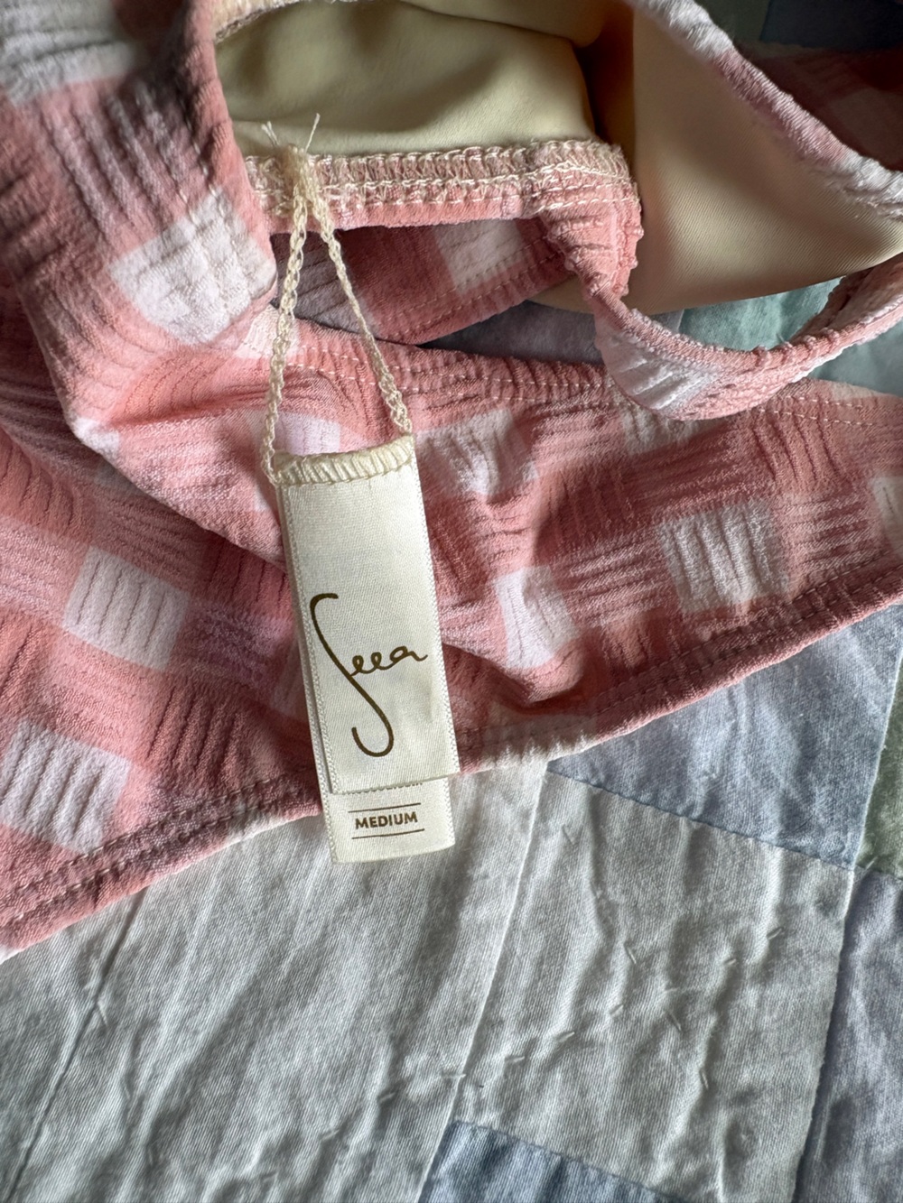 Seea Pink & White Check Bikini Bralette - Picture 2 of 4